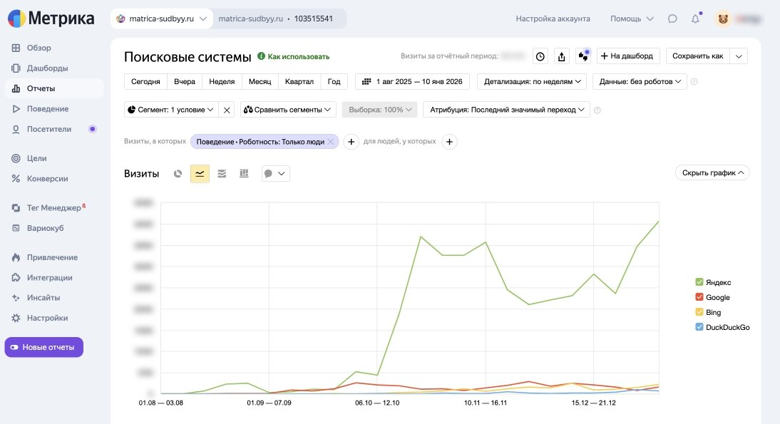 Яндекс Метрика: трафик из поиска